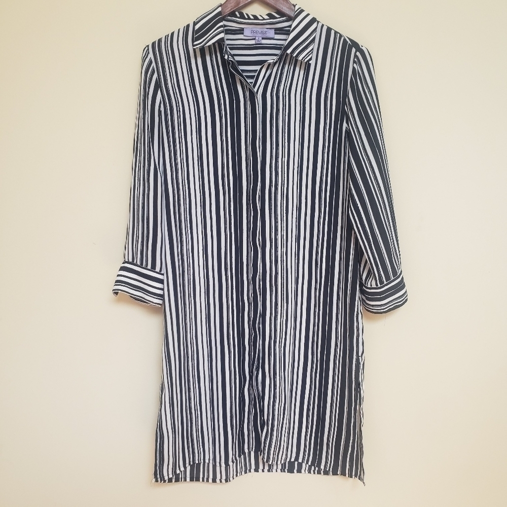 PREMISE Black & White Striped Buttoned Shirt Dress